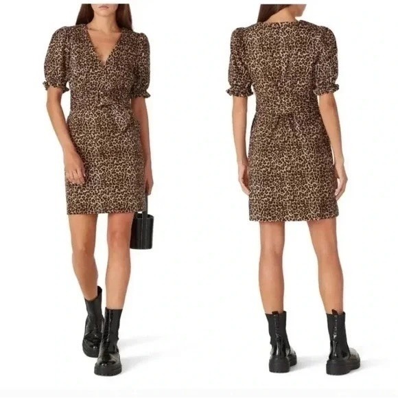 MARISSA WEBB the Carly Leopard Mob Retro Madmen Pinup V Neck Puff Sleeve Dress 8 - Picture 4 of 7